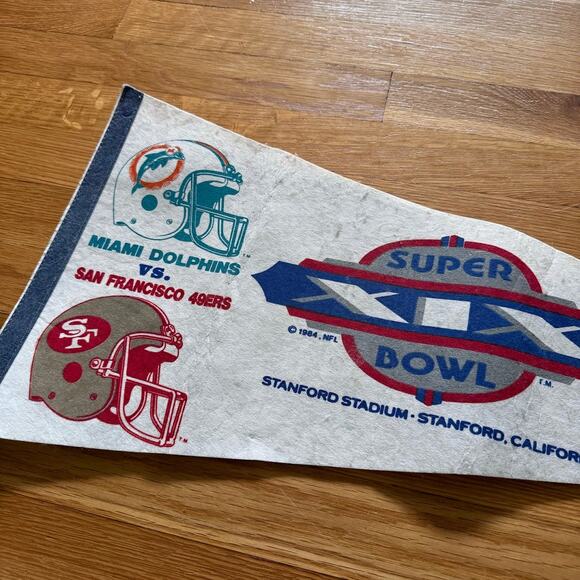 Vintage NFL Miami Dolphins Felt Flag Pennants Set of 2 Superbowl 1985 Orange - Picture 3 of 7